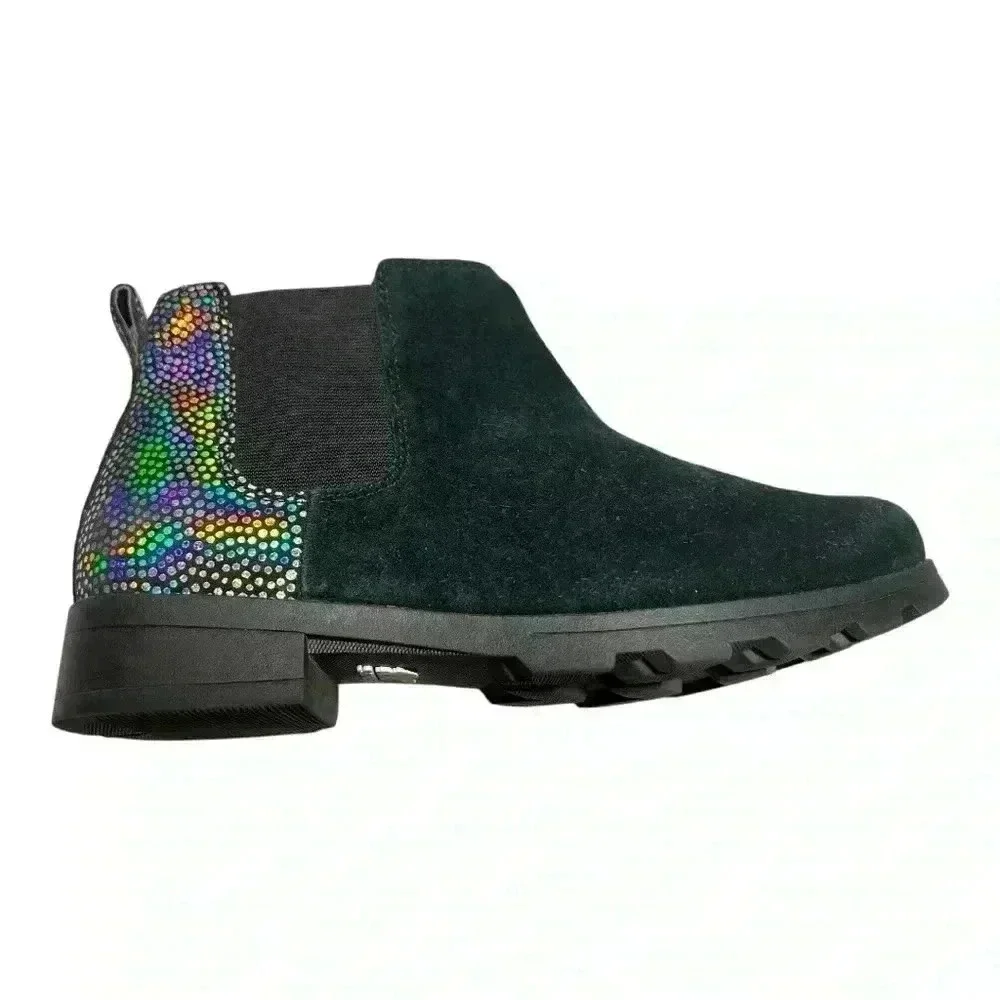 Sorel Women's Black Suede Iridescent Waterproof Booties Size 5 Preowned